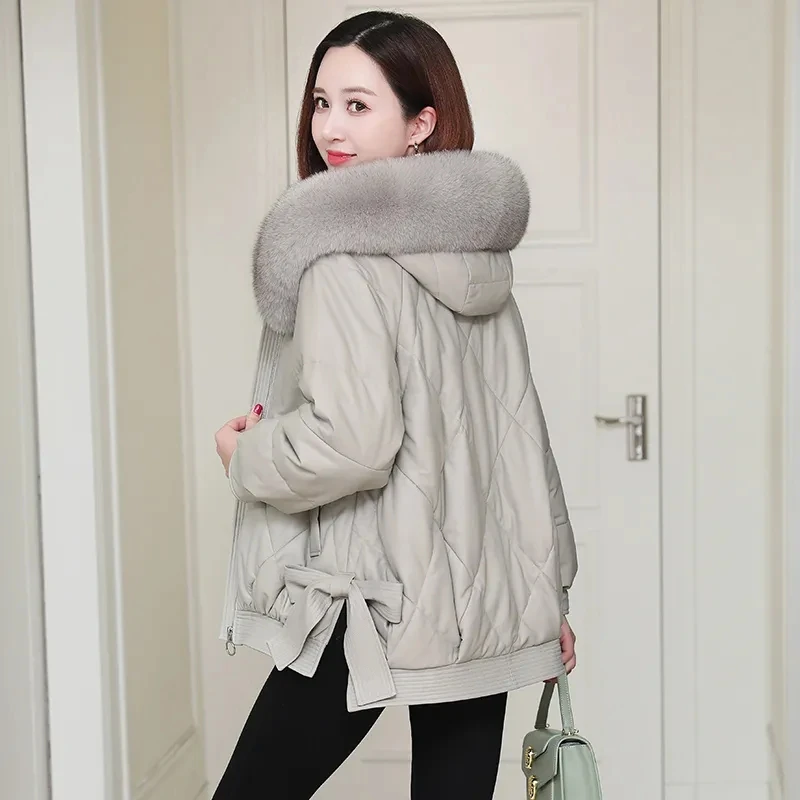 Женская пуховая куртка средней длины Корейская свободная парка из искусственной