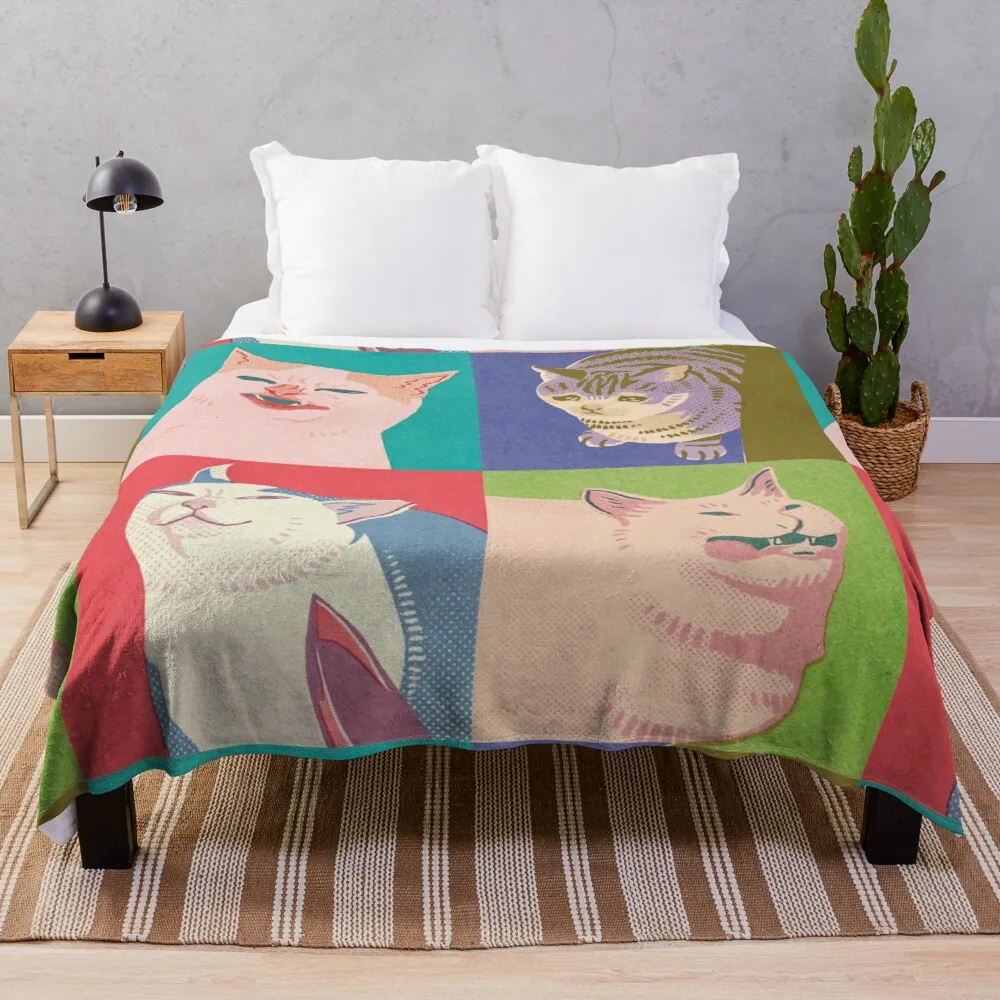 

Four Meme Cats of the Apocalypse Throw Blanket comfort recieving blankets Thin wadding blanket