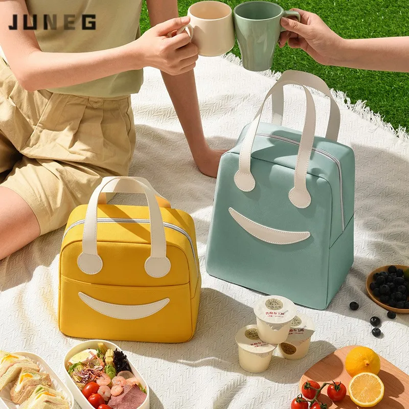 

Женская сумка-Ланч-бокс Smile, портативная вместительная офисная сумка для хранения обедов, изолированная сумка из ткани Оксфорд для пикника