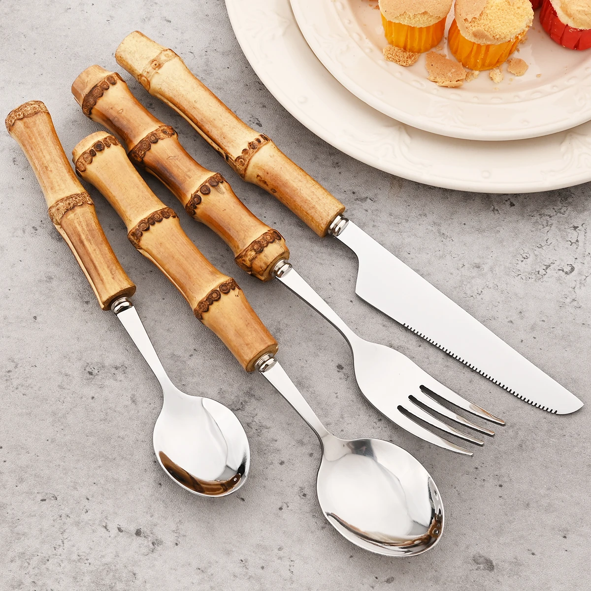 

16/24pcs Creative Bamboo Handle Cutlery Set Stainless Steel Tableware Steak Knife Fork Spoon Teaspoon Flatware Kitchen Tableware