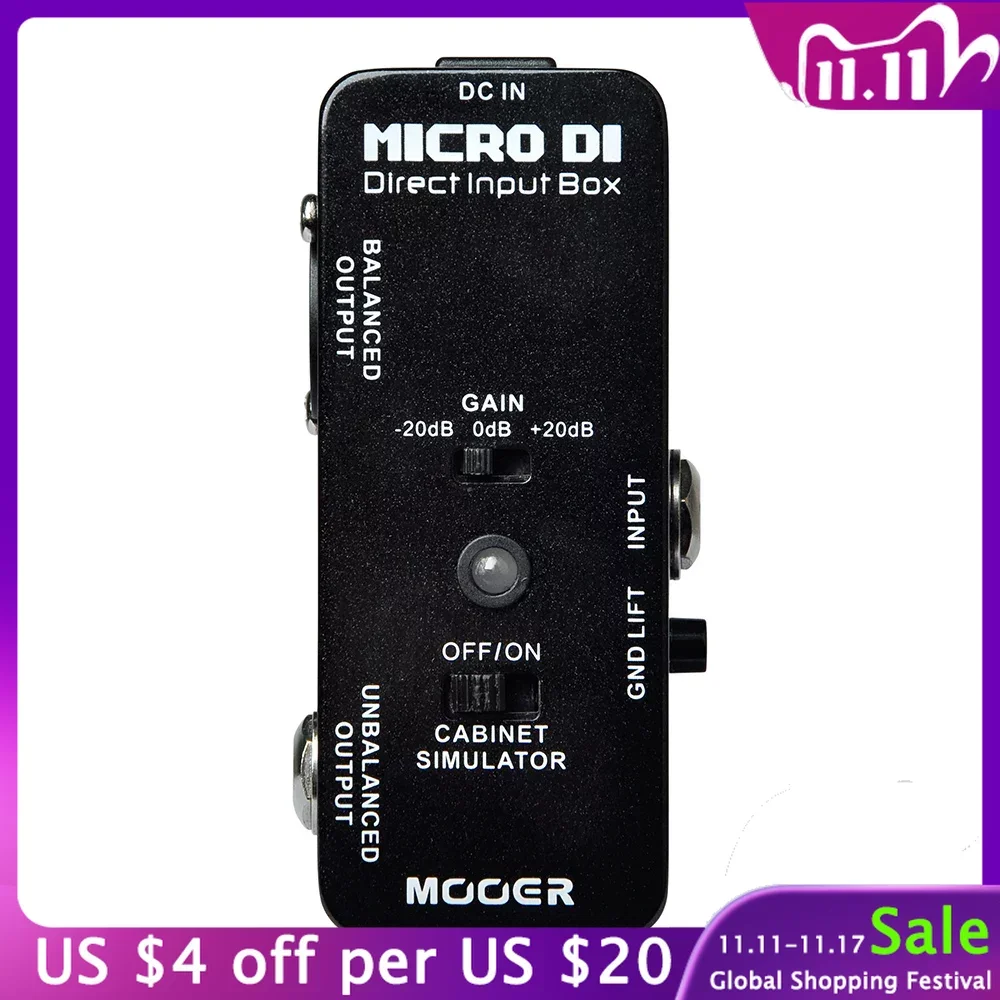 

MOOER Micro DI Electric Guitar Effect Pedal Cabinet Simulator Analog Direct Input Box Full Metal Shell Guitar Parts Accessories