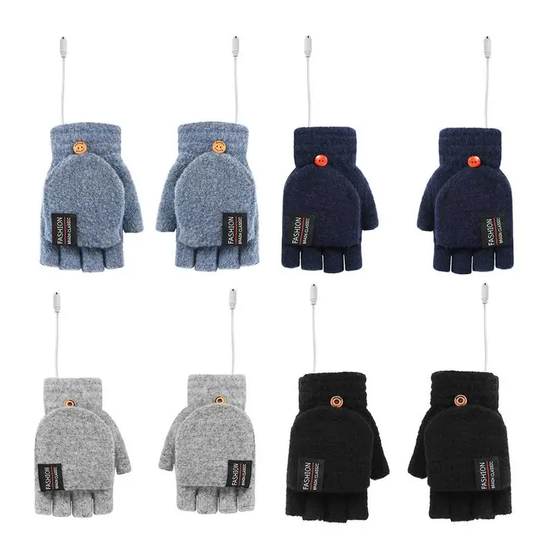 

USB Electric Winter Warm Gloves Fingerless Heated Gloves Knit Fluff Outdoor Cover Gloves For Outdoor Skiing Cycling Fishing