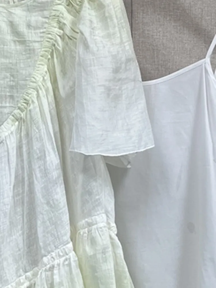 Two Pieces Set Gradient Mini Dress Women Short Sleeve Sweet O-neck Female Irregular Robe 2023 Spring Summer