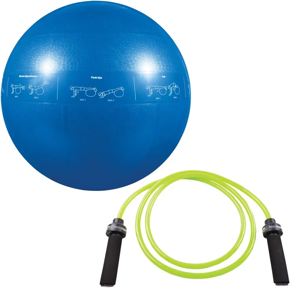 GF-55PRO Professional Grade Core Stability Ball (75 cm; Blue) & GF-WJR Heavy Jump Rope