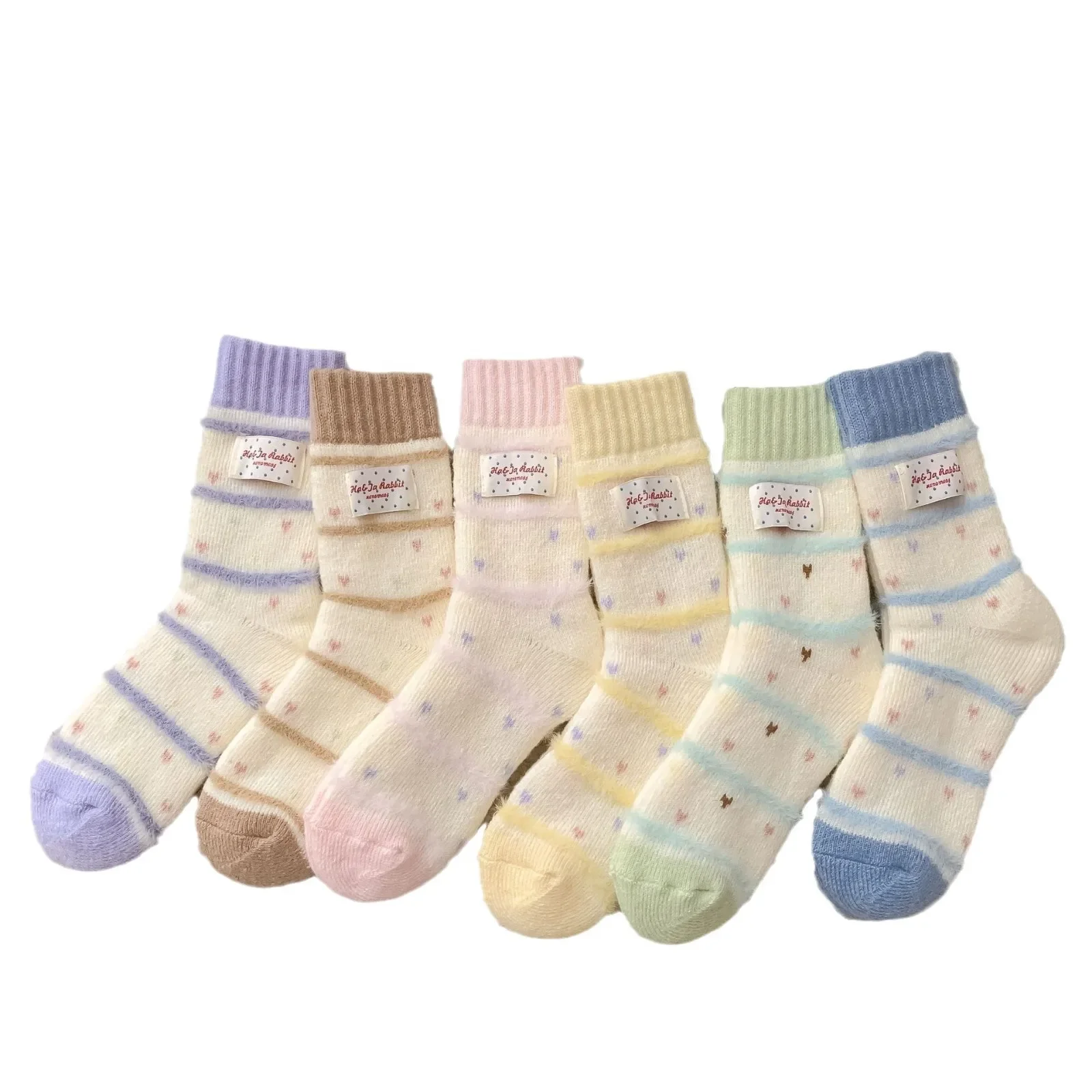 Утолщенные теплые гигантские флисовые носки осенне-зимние для сна полосатые