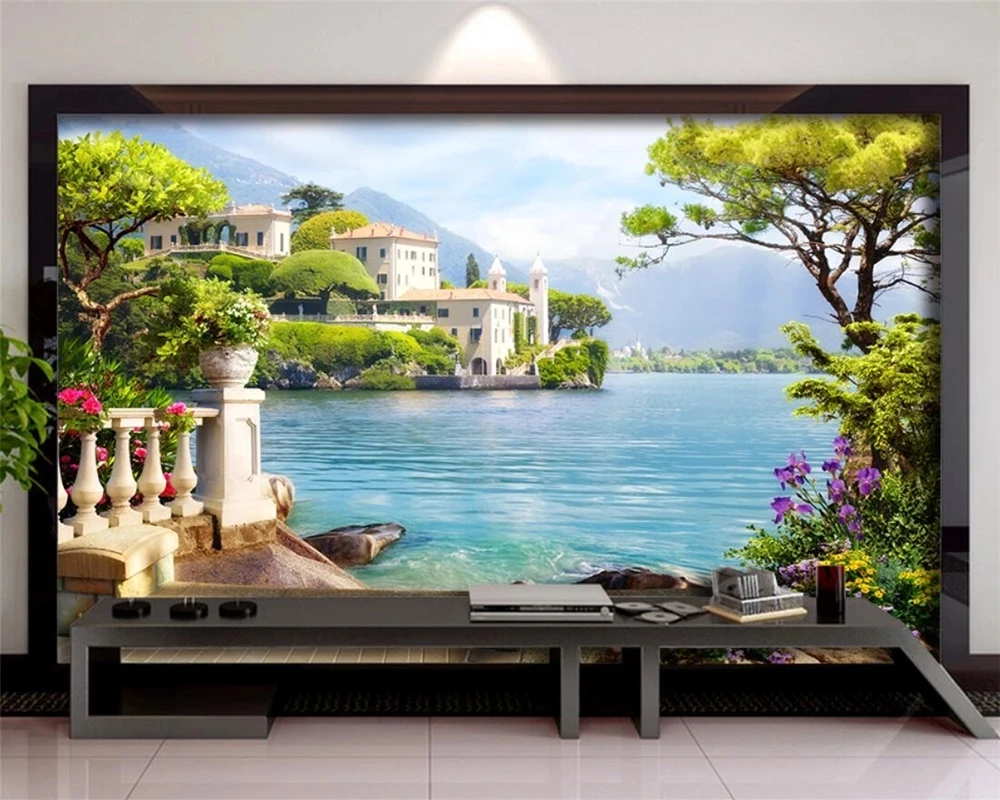 Custom Self Adhesive wallpapers 3D photo forest park sea fence murals home decoration bedroom living room Painting Waterproof |