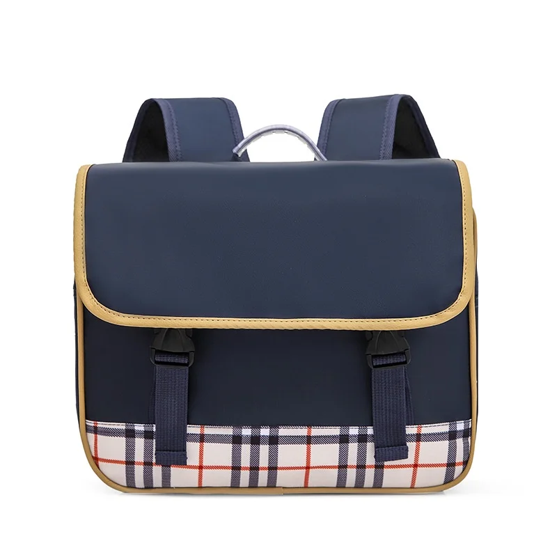 Children Simple Horizontal British Style PU Oxford Backpacks New Girls Boys Students Fashion Lattice Small School Bags Hot