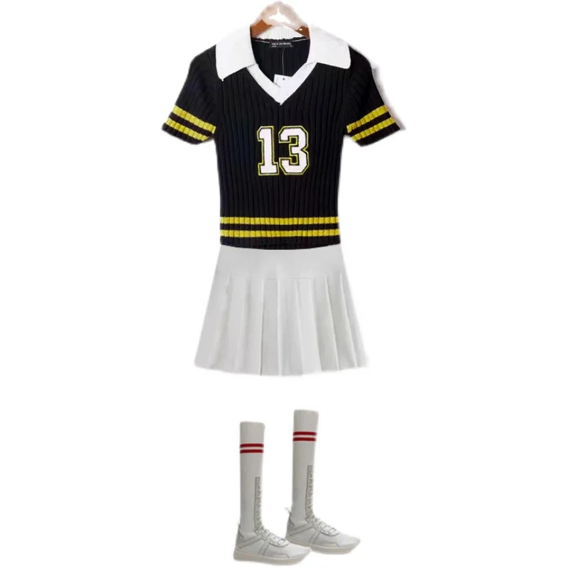 

Golf clothing women's golf short-sleeved top high-waisted short skirt two-piece suit white sports pleated skirt