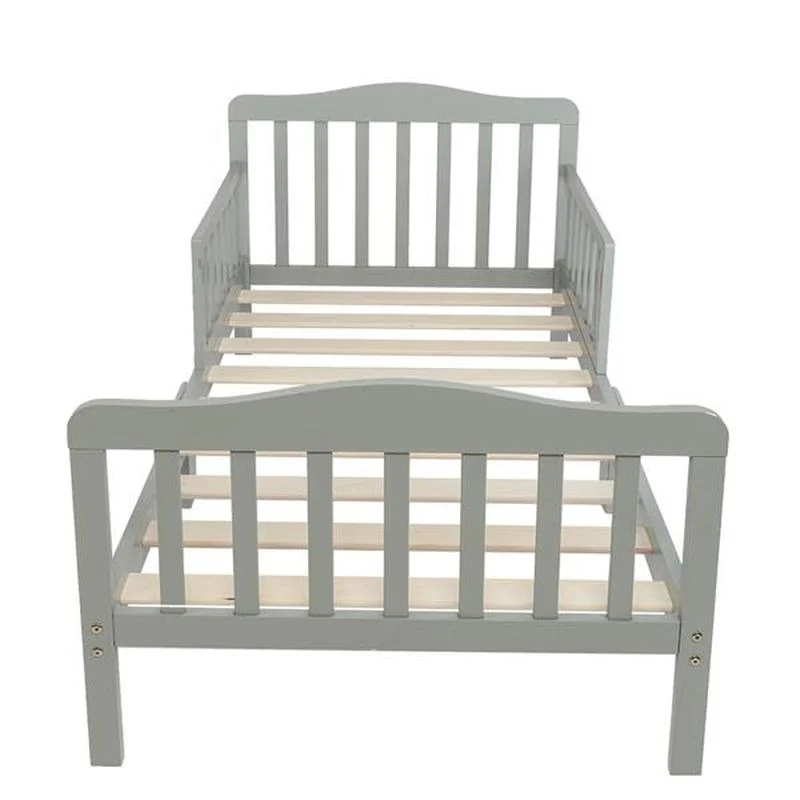 

Wooden Baby Toddler Bed Children Bedroom Furniture with Safety Guardrails Gray
