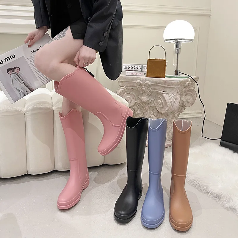 Women Rain Boots Waterproof Non-slip Mid-Calf Water Boots High Soft Tube Warm Women Shoes Fashion Soft Bottom Rain Boots Work