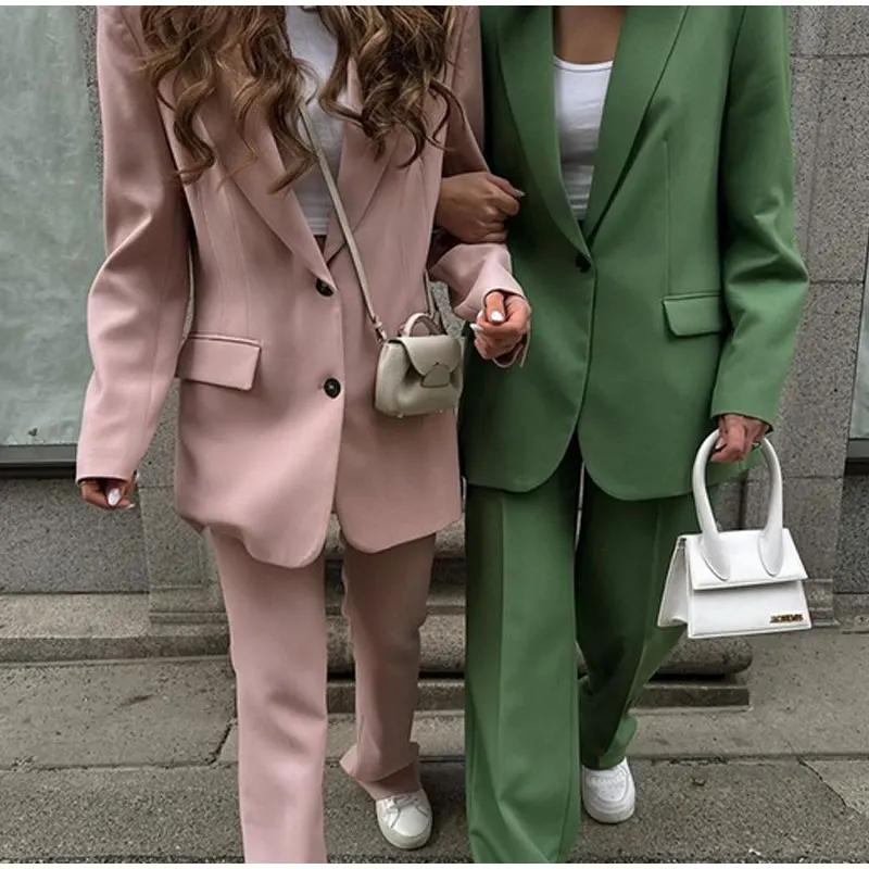 2023 New Office Ladies Suit  Fashion Solid Color Two Pieces Set V-Neck Long Sleeve Chic Blazer+ Wide Leg Pants Spring and Autumn