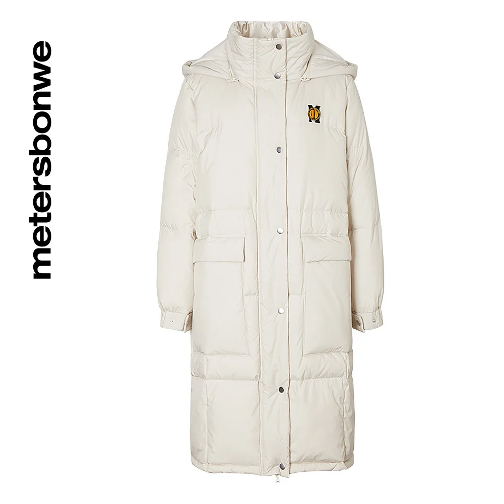 Metersbonwe Solid Color Keep Warm Long Down Wear For Women Loose 80% Gray Duck Down Wear Hooded High Quality Winter Down Jackets