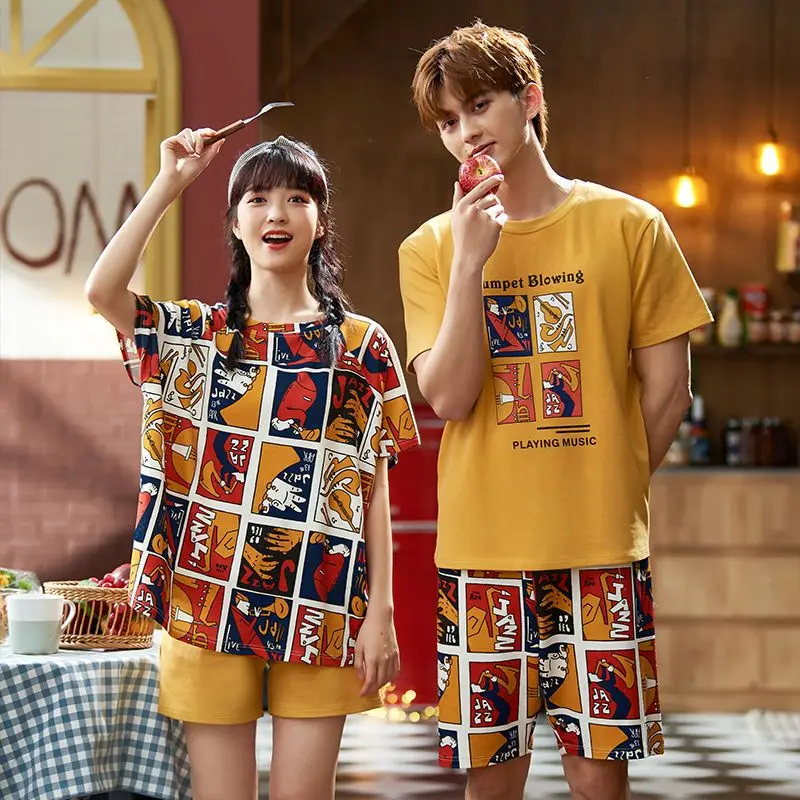 1 The new summer 2023 couples with short sleeves pajamas woman pure cotton suit the man leisure leisure wear thin model