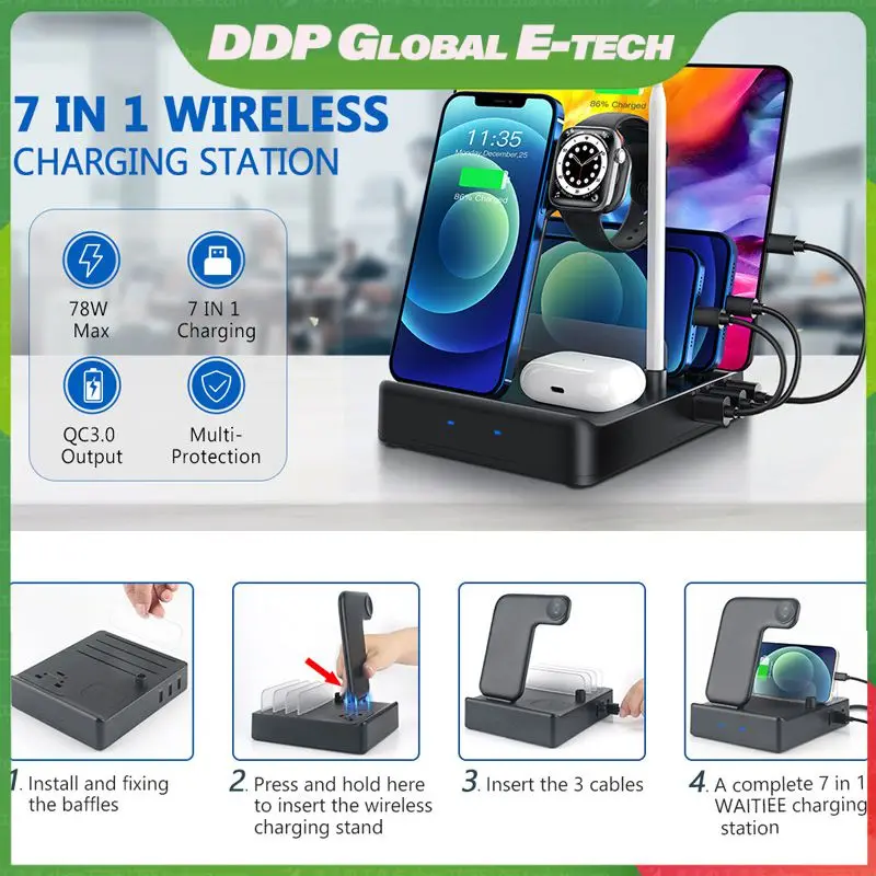 

Magnetic Chargers 7-in-1 Induction Charging Dock Advanced Quick Charge Stand For Xs Max Xr X 8 Universal Pad Watch Headset Qi