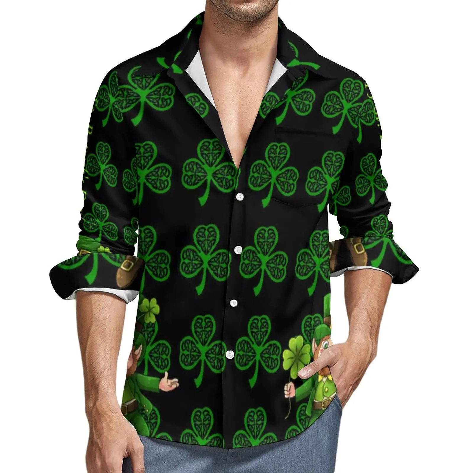 

Весенняя рубашка для Дня Святого Патрика, повседневные рубашки Leprechaun Lucky зеленый трилистник, стильные Блузы с длинными рукавами, дизайнерские уличные топы, размера плюс
