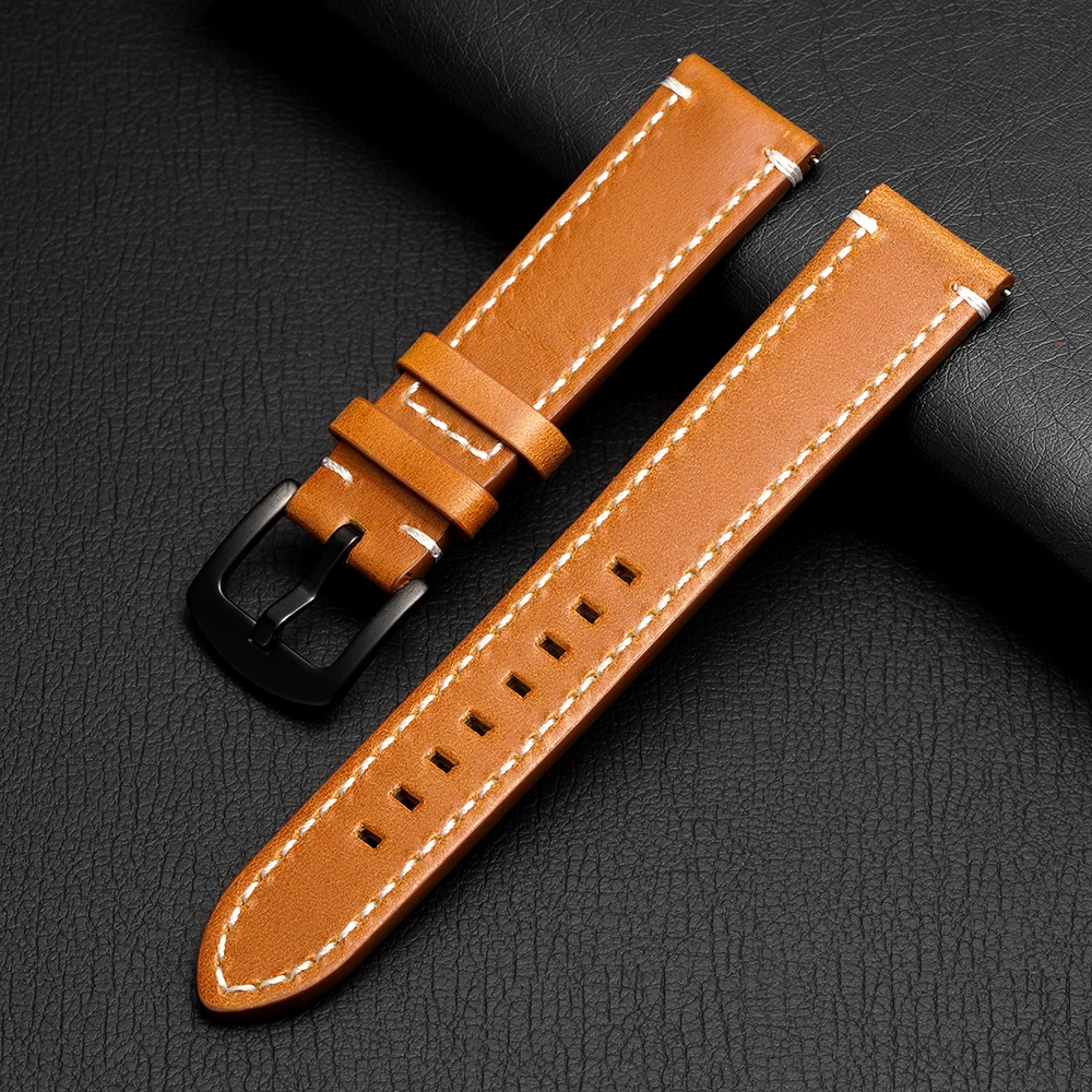RIEBEAU Waxed Leather Watch Strap Vintage Watchbands 20mm 22mm Cowhide Bracelet Quick Release Watch Accessories