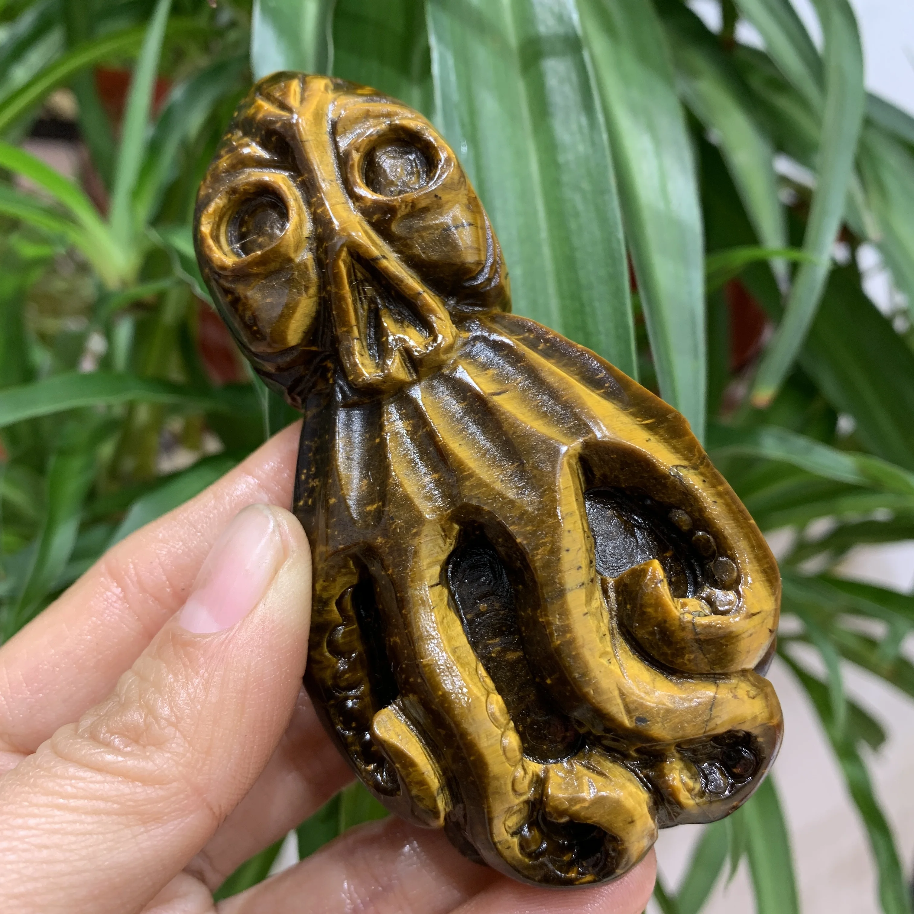 

Natural Yellow Tiger eye carved octopus quartz Crystal animal Ornament