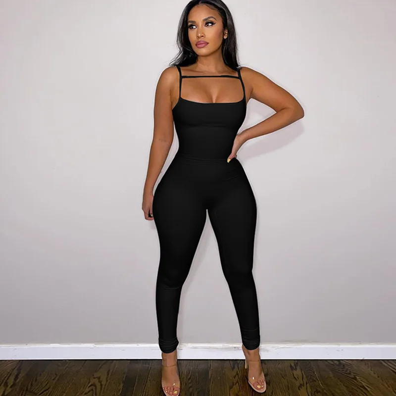 

Summer Fashion Solid Jumpsuits Bodycon Bodysuit White Black Slim Slip Clothes For Women Y2k Streetwear Luxury Designe Ropa Mujer