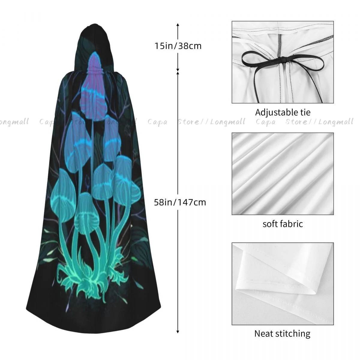 Загадочный биолюминесцентный галлюциногенный плащ с капюшоном для косплея