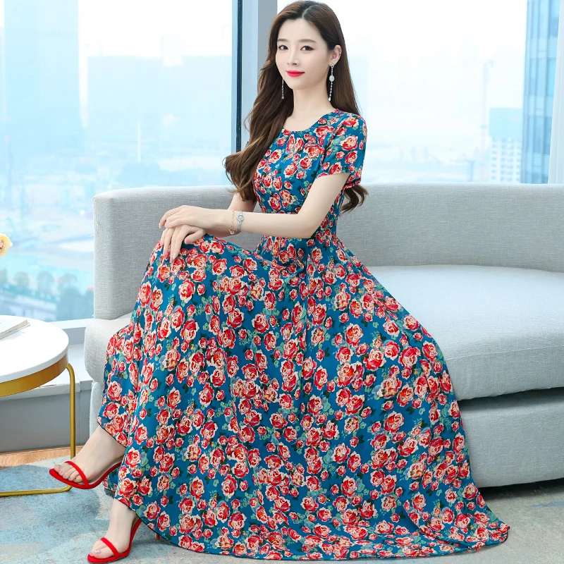 Женское шифоновое платье с цветочным принтом длинное пляжное в стиле бохо