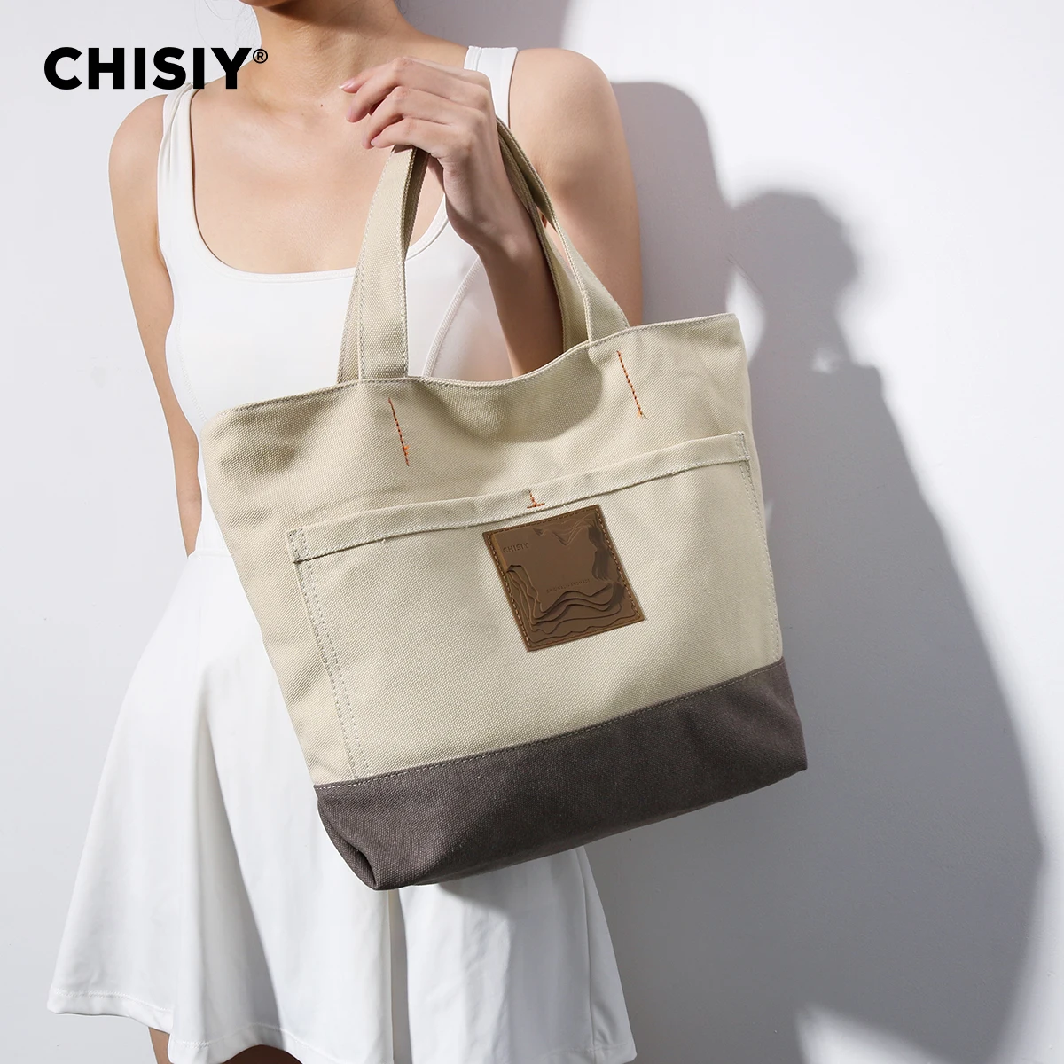 Chisiy Женская Большая Холщовая Сумка-тоут Белая Сумка На Плечо