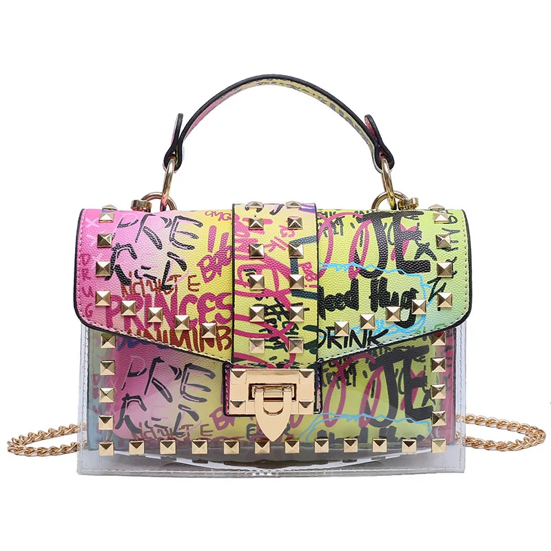 Women's Bags Graffiti Transparent Jelly Bag 2022 Fashion Chain One-shoulder Messenger Bag Versatile Snake Pattern Handbags Tote
