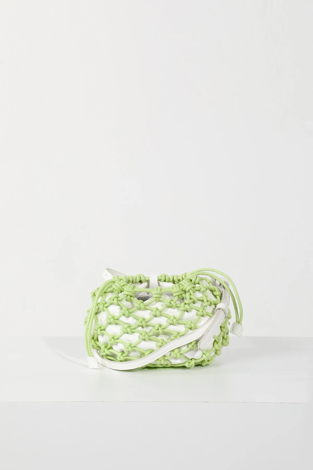 

Women Mint Green White Leather and Fishnet Mini Shoulder Bag