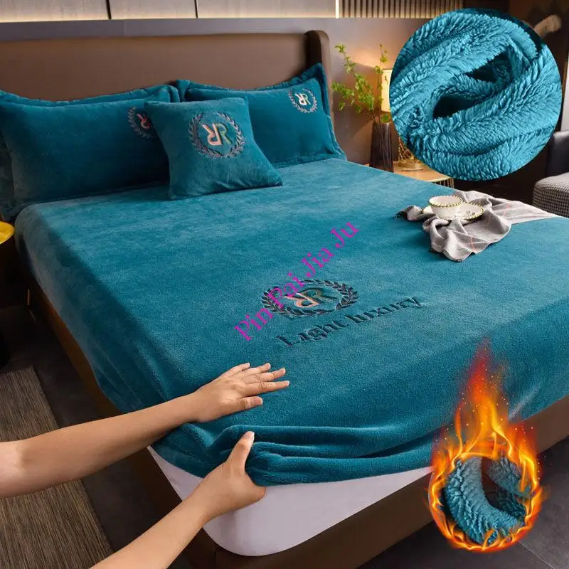

Winter Thickened Coral Velvet Bed Cover Elastic Bed Cover Bed Sheets for Bedroom Home Textile Fitted Sheet Soft Bedspread