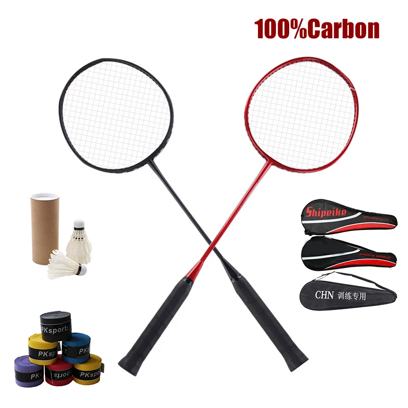 

Full Carbon Fiber 4U Badminton Racket Independent Wire Hole Type T Professional Training 22-24 Ibs For Badminton Racquet Players