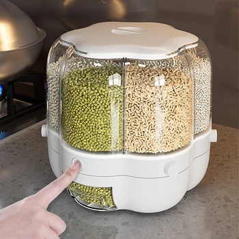 Kitchen Storage Container Large Food Storage Container 360° Rotating Rice Barrels Sealed Cereal Dispenser Rice Tank Grain Box 1