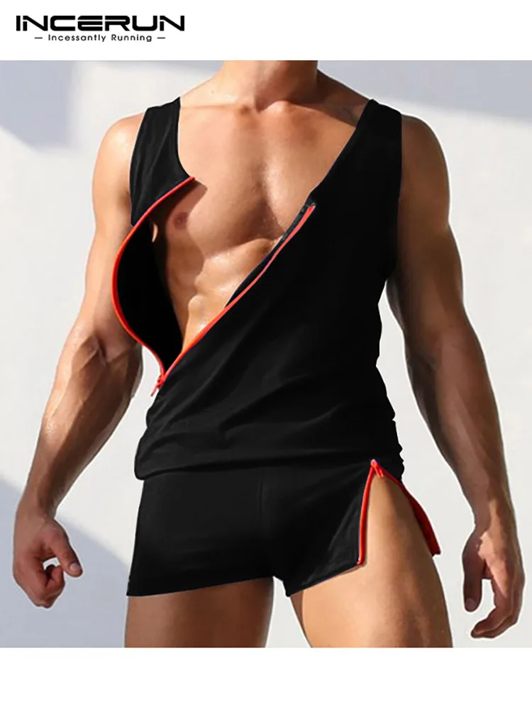 

Men Sets Patchwork Streetwear Workout O-neck Sleeveless Tank Tops & Shorts Two Pieces Sets 2022 Summer Men Casual Suits INCERUN