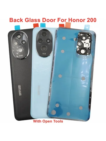 A +++ Стеклянная задняя дверь для Huawei Honor 200, жесткая крышка батарейного отсека, задняя крышка, чехол с наклейкой на объектив камеры, клейкий клей