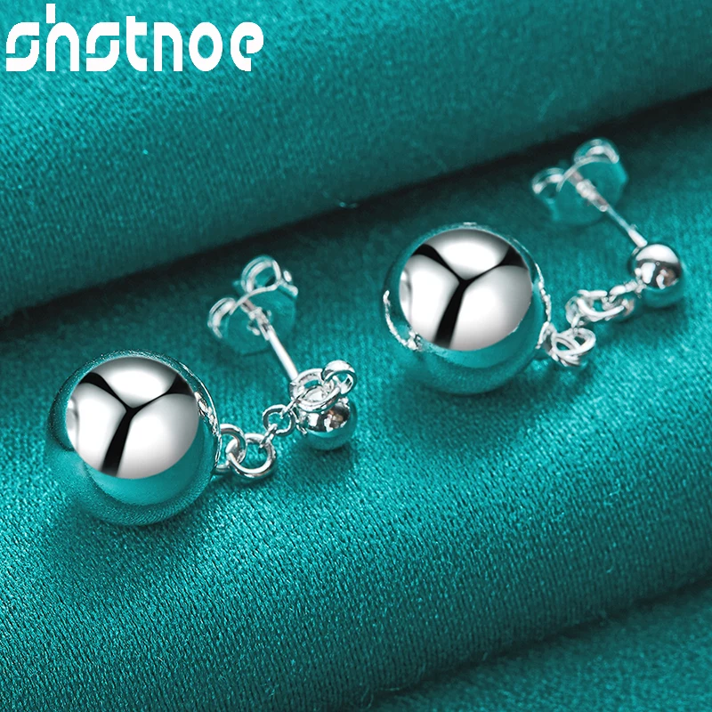 

SHSTONE 925 Sterling Silver Jewelry 10mm Beads Drop Earrings Cute Fine Gift For Women Bride Lady Anniversaries Wedding Christmas