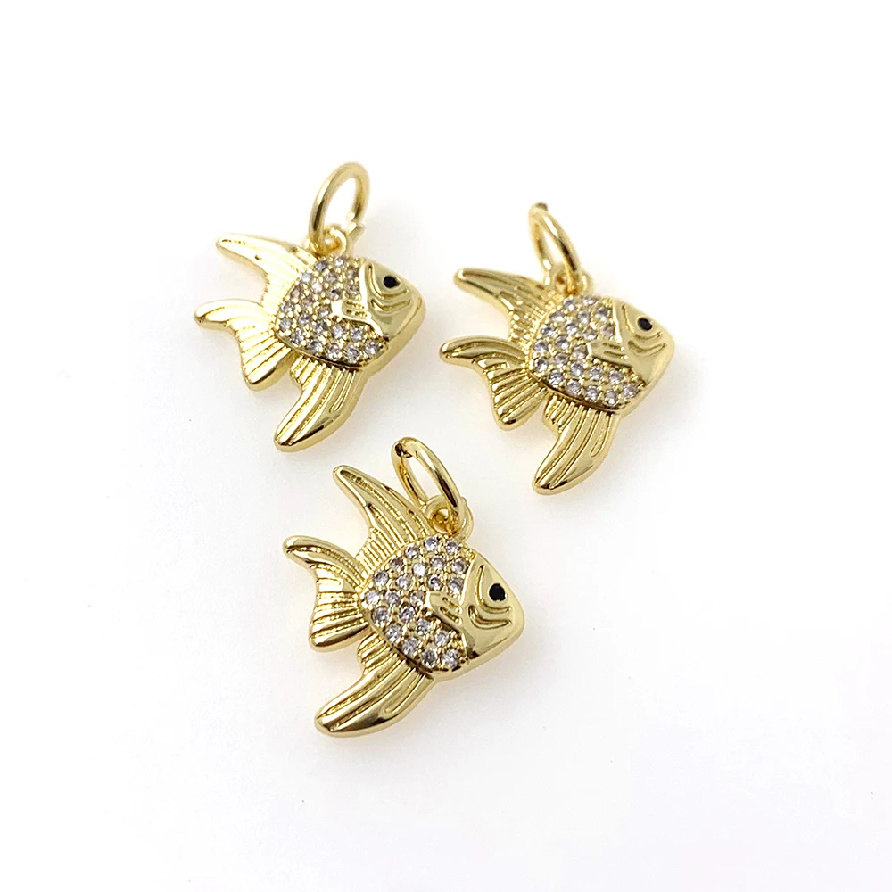 

Animal Metal Cute Fish Gold Color Fine Pendant CZ Cubic Zirconia Copper Plated For Jewelry Necklace Keychain Making Accessories