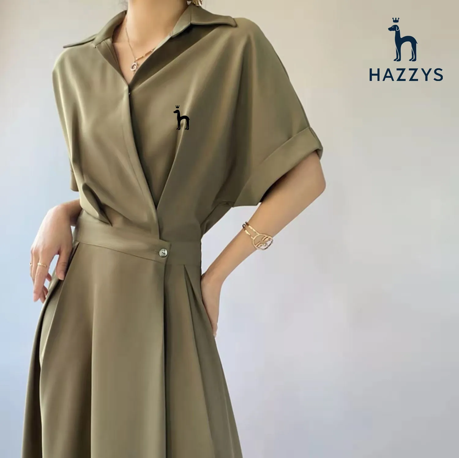 

HAZZYS design sense new French niche shirt dress for women's spring commuting high-end sense long skirt temperament slimming ski
