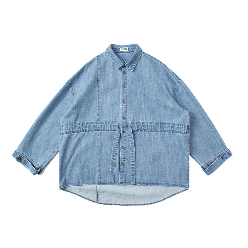 

2022 Men Washed Vintage Fashion Solid Color Loose Casual Denim Shirt Male Japan Korean Chic Jeans Shirts Blouse