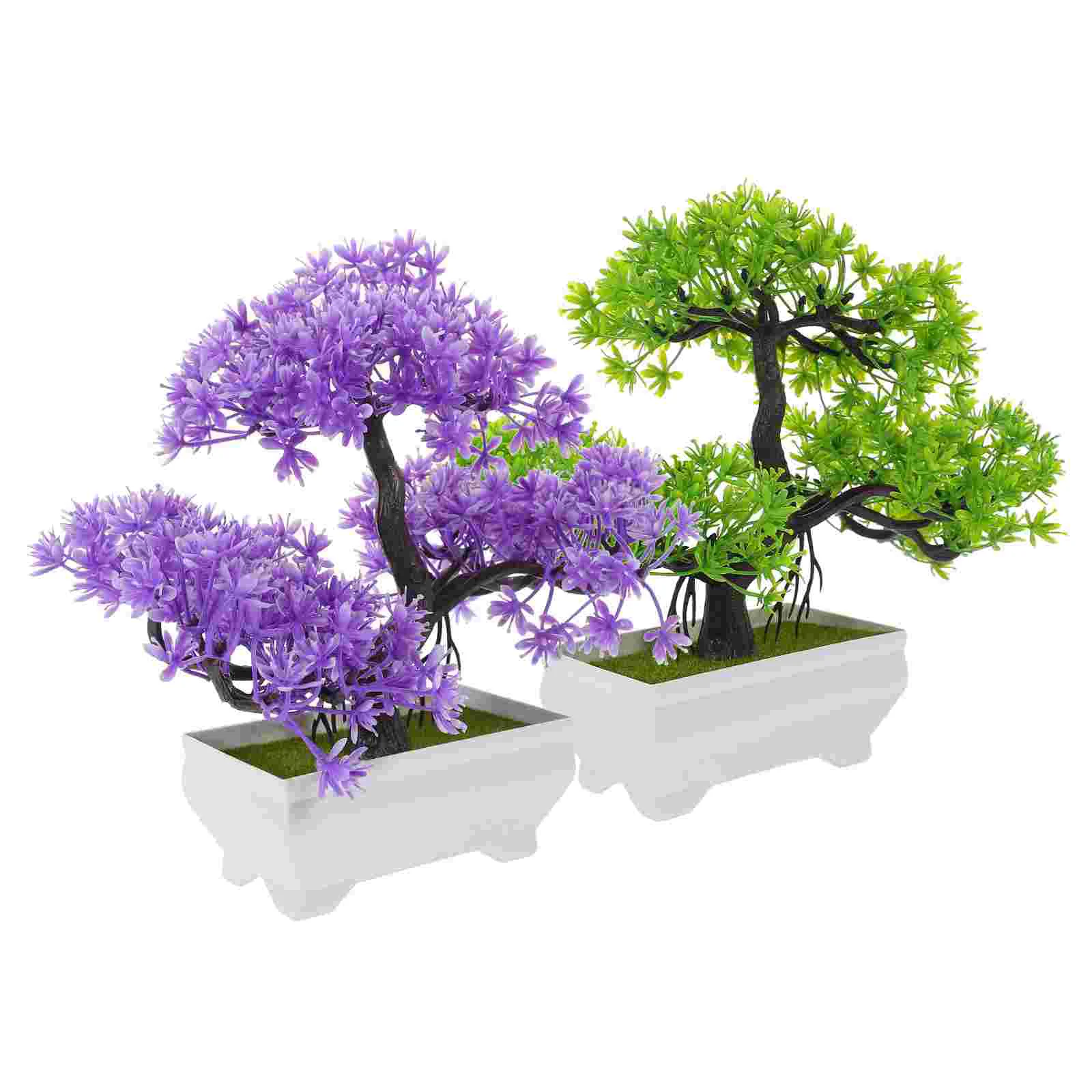 

2pcs Plastic Bonsai Small Fake Pine Desk Cabinet Decor Artificial Bonsai Tree