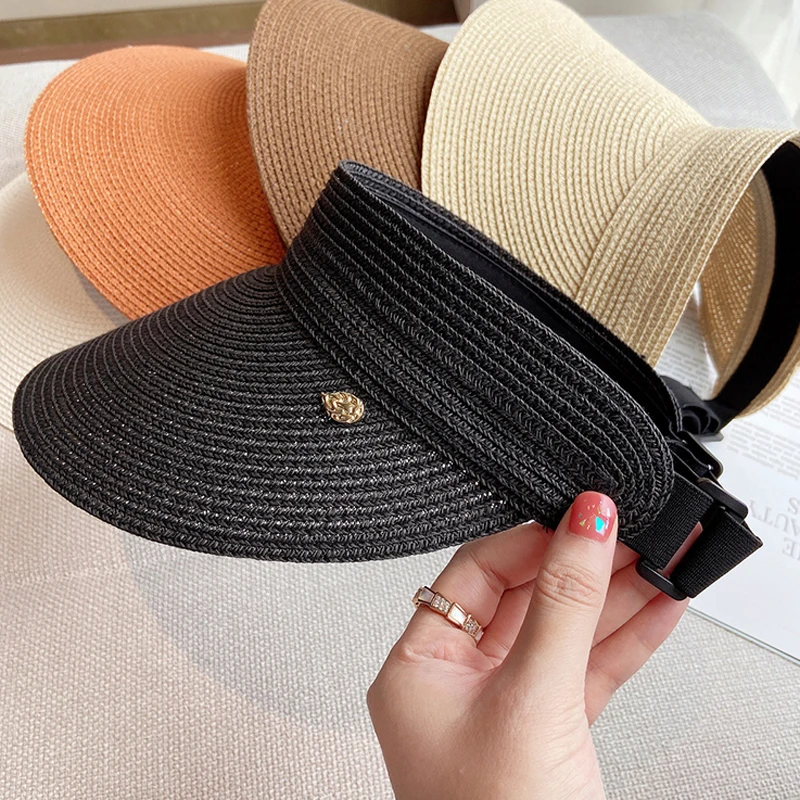 

Women Summer Empty Top Hats Big Eaves Sun Hat Portable Fisherman Cap Seaside Vacation Sunscreen Beach Straw Caps Casquette Femme