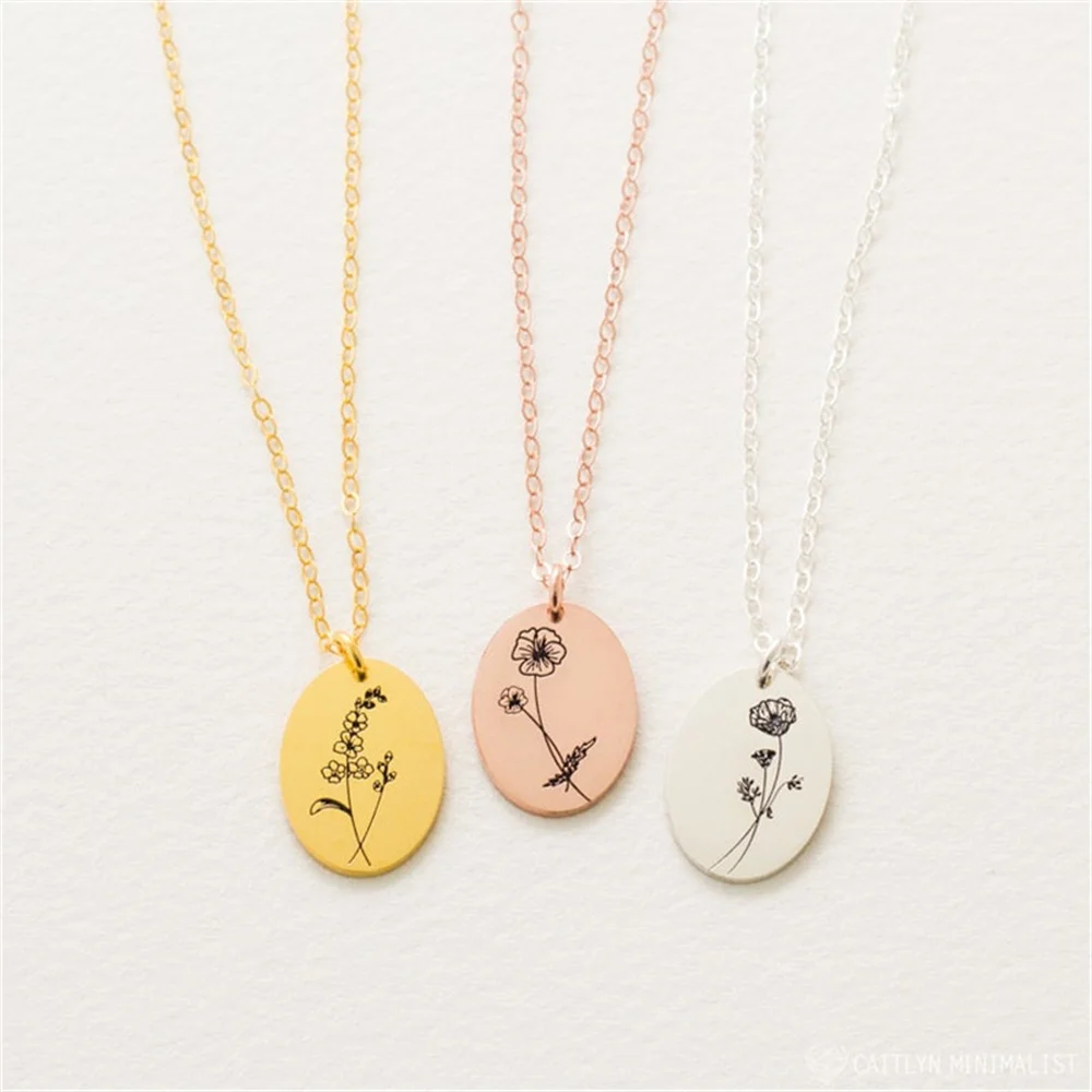 Simple Personality Necklace For Women's Birth Flower Stainless Steel Custom Necklace Gold Plated Women's Fashion Jewelry Design