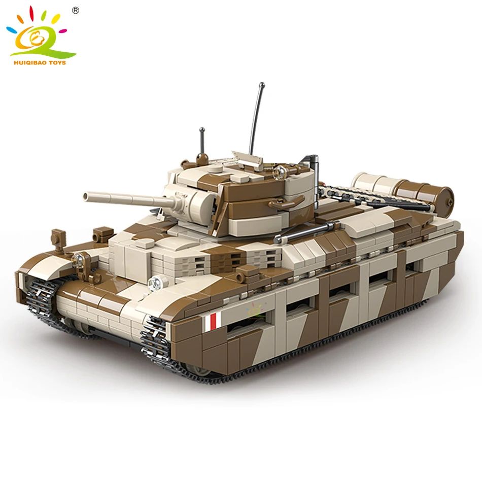 

HUIQIBAO WW2 1211pcs Military Infantry Tank A12 Model Building Blocks 5 Soldier Figures Army Weapon Bricks Toys For Children Boy