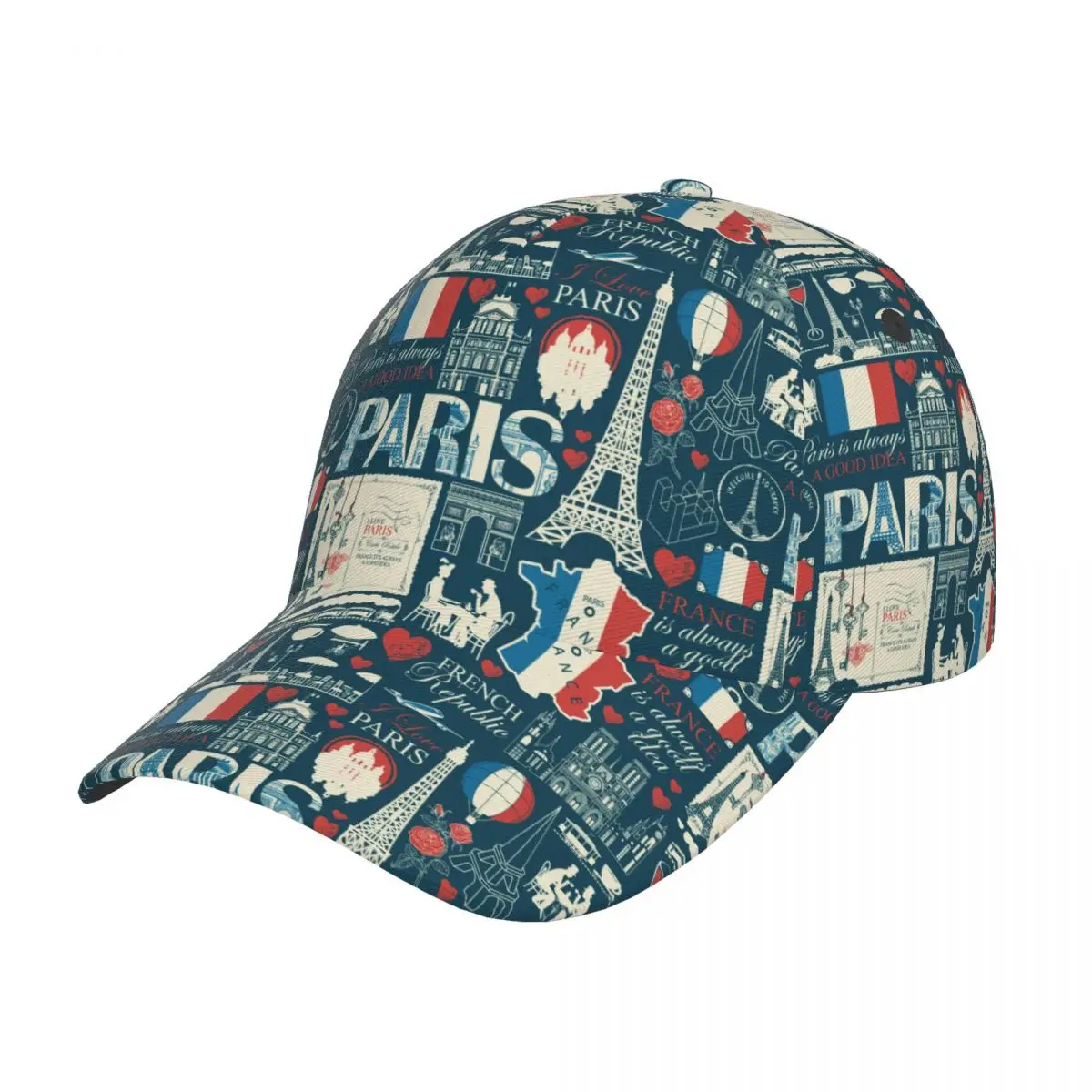 

France Landmarks Map Flag Of French Baseball Cap Paris Theme Architectural Eiffel Tower Snapback Hat for Men Women