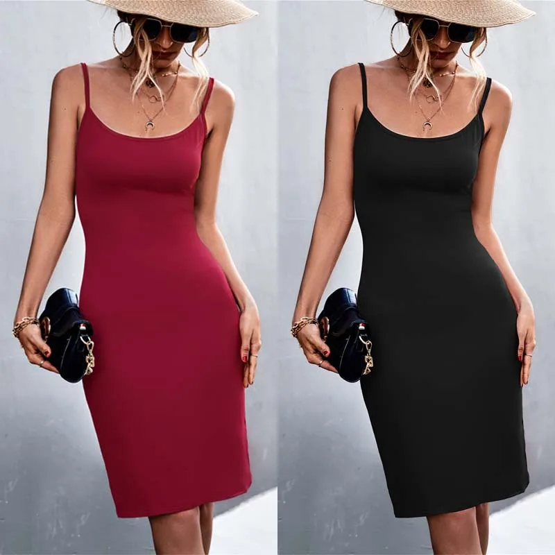 

Women Lady V-Neck Pencil Dress Female Black Backless Sleeveless Spaghetti Strap Bodycon Slim Slip Dress Summer Beach Sundress