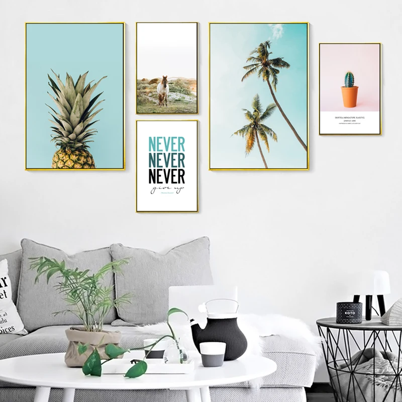 

Coconut Tree Nature Scenery Posters And Prints Pineapple Cactus Landscape Wall Art Living Decor Animal Canvas Painting Frameless