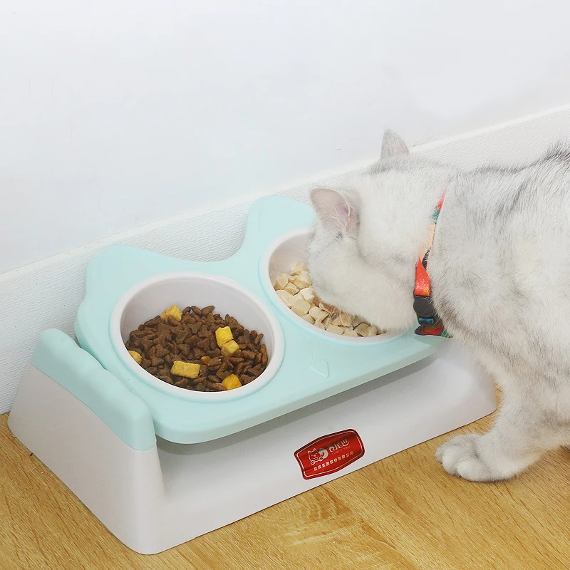 

Cat Bowl with Raised Stand Non-slip Dual-use Double Bowls for Dog Cat Eating Feeder Drinking Dispenser Pets Feeding Supplies