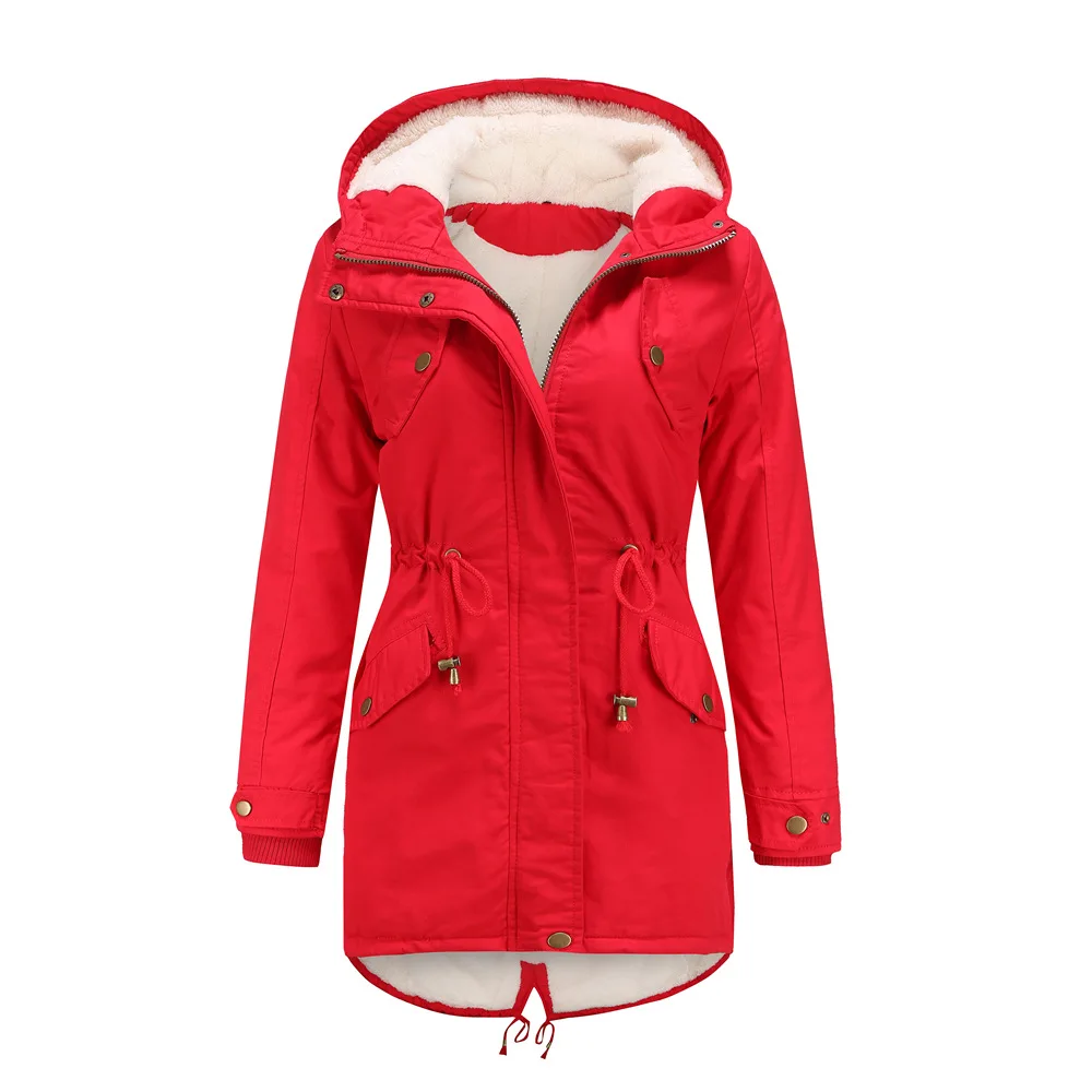 CINESSD Autumn and winter new female cotton jacket female solid color hooded pike coat thick   plus velvet cotton clothing
