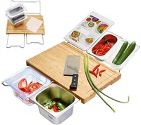 New Expandable Bamboo Cutting Board Set with Trays and LIDS for Kitchen Juice Trough Cutting Board Tools Storing Chopped Food