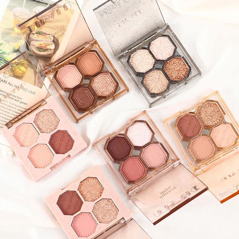 

4 Colors Pearly Eyeshadow Palette Bright Matte Shimmer Crystal Glitter Eyeshadow Long Lasting Waterproof Pigment Cosmetics