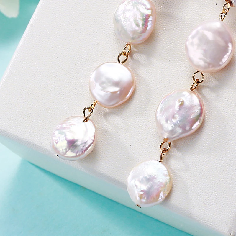 Handmade Pendientes Freshwater White Pearl 7-8mm Earrings For Women 2023 Trending Baroque Shaped Wedding Jewelry