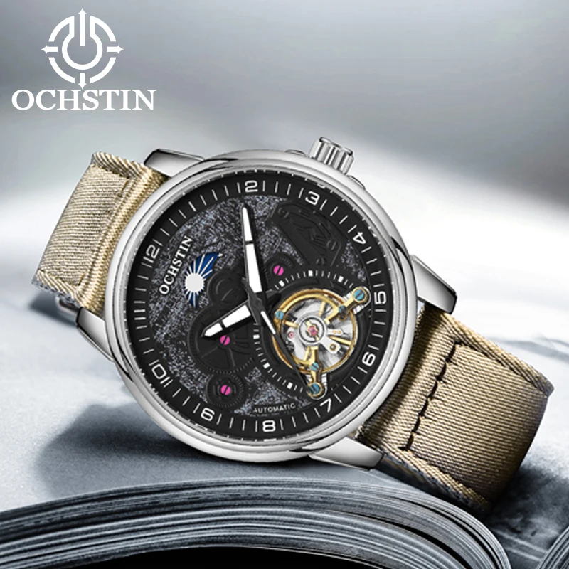 Фото Мужские механические наручные часы OCHSTIN Tourbillon серии Commander, спортивно-повседневные часы с высококачественным нейлоновым ремешком. №4