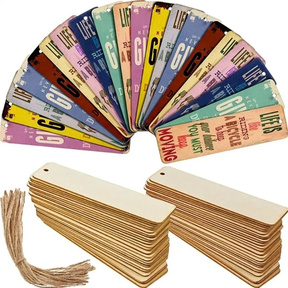 

10 шт. деревянные пустые закладки с веревками, деревянные книжные маркеры, прямоугольная тонкая подвесная бирка с отверстиями, сделай сам, зажим для книг, канцелярские принадлежности